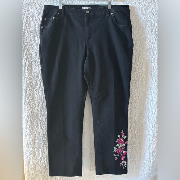 Woman Within Embroidered Floral Stretch Denim Jean - Picture 1 of 8